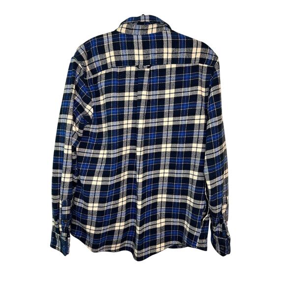 Orvis Plaid Flannel Shirt Button Down Shacket Mens Medium Blue Black Cotton - Picture 3 of 9